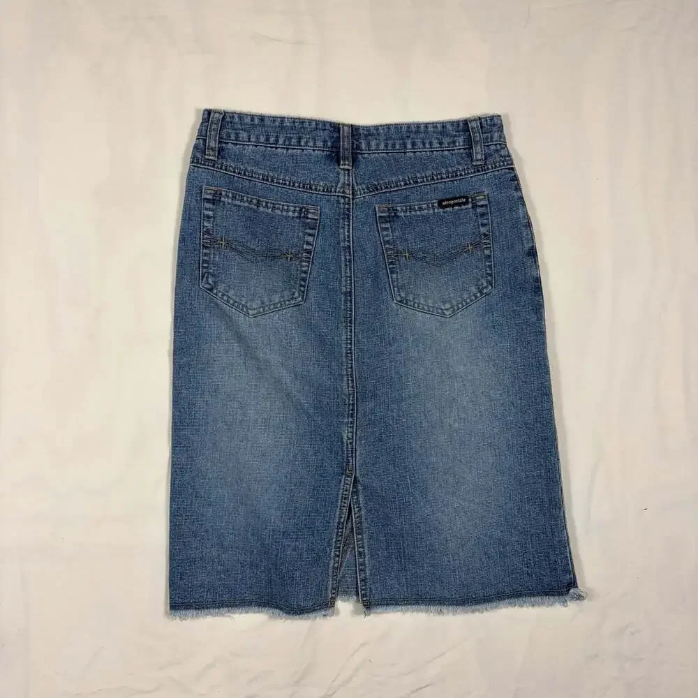 Y2K Aeropostale Denim Skirt Size 0 Blue Cotton Raw Hem